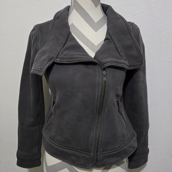 GAP Gray Asymmetrical Zipper Moto Style Cotton Blend Jacket Size Small - Picture 3 of 9